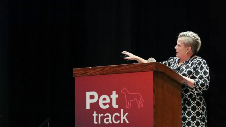 Dr. Joli Jarboe speaking in the pet track at the 2022 Alltech ONE Conference