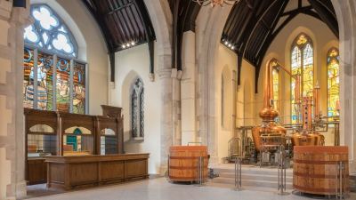 Interior of the historic St. James Church site of Pearse Lyons Distillery